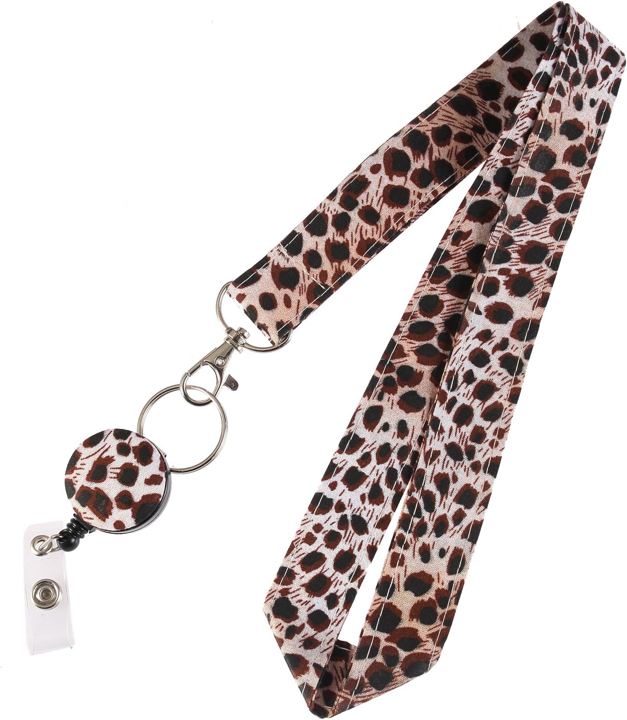 Fashion Leopard Design Cloth Strap Neck Lanyard Cute ID/Name Badge Holder+Gift Lanyard+Retractable Badge Reel Clip For Teacher,Doctor,Nurse,Employee,Exhibiton