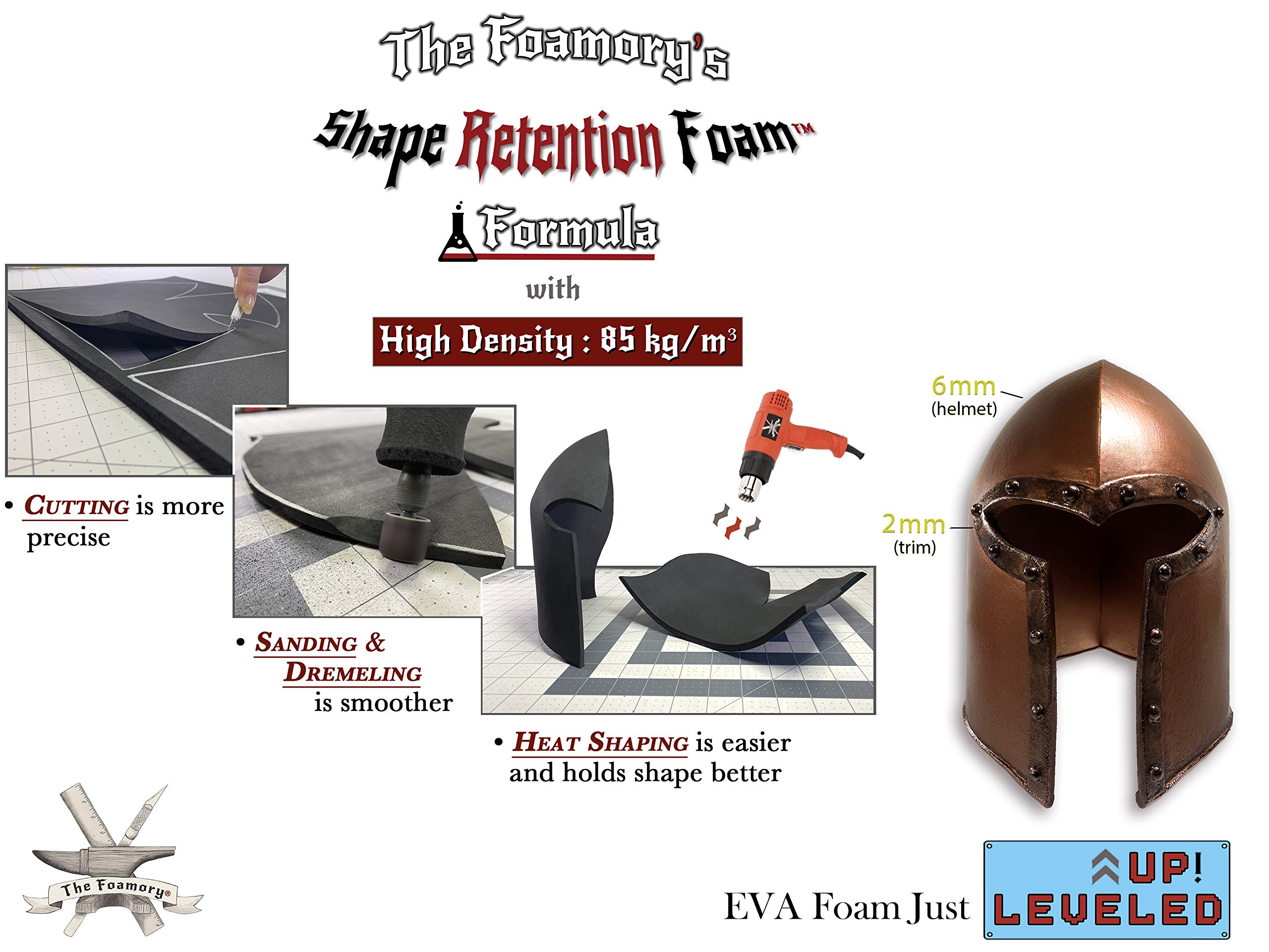 2-Pack Shape Retention EVA Cosplay Foam - 6mm Thick (Black) X-Large 35”x59” High Density EVA Craft Foam Sheets - Premium 85 kg/m3 Heat Shape Material for DIY, Con or Halloween Costumes - The Foamory