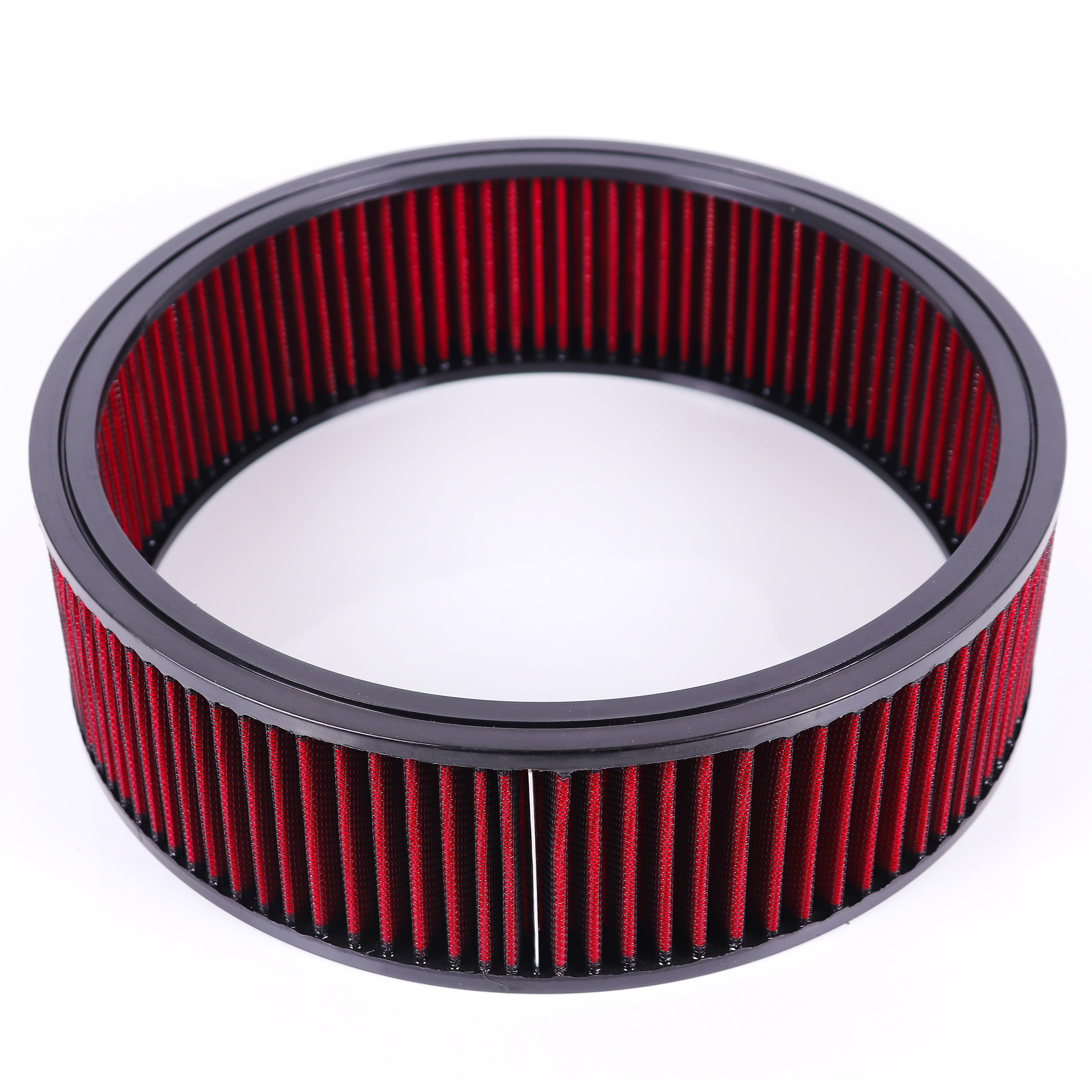 Photo 1 of JGhyperX 14"x4" Air Cleaner Air Filter Element Round Replacement Washable Reusable Compatible with Chevrolet Buick Ford GMC Mopar Oldsmobile Pontiac Cotton Fiber High Flow (Red)
