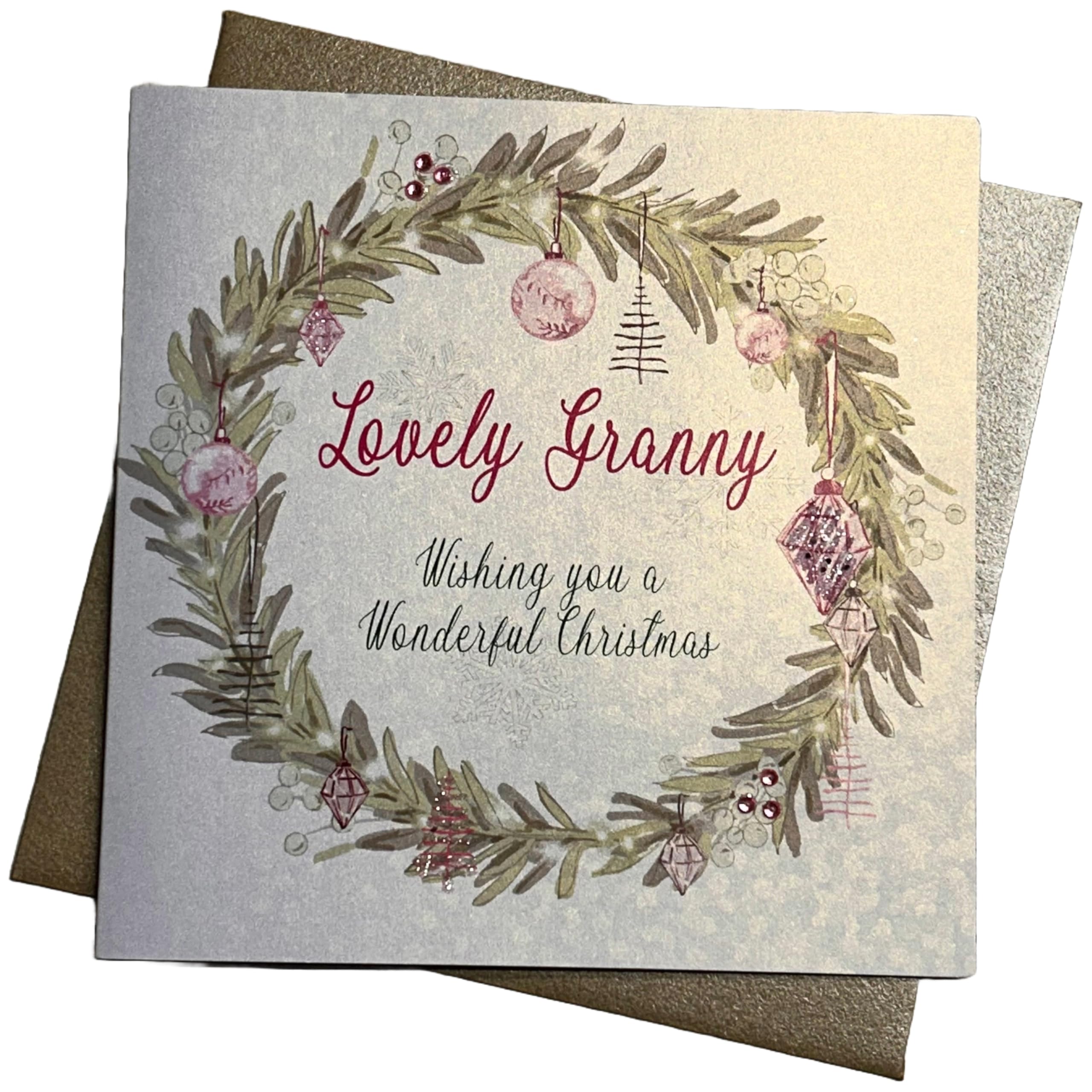 White Cotton Cards Lovely Granny Handmade Christmas Card (Pink Reef, Code cb30)