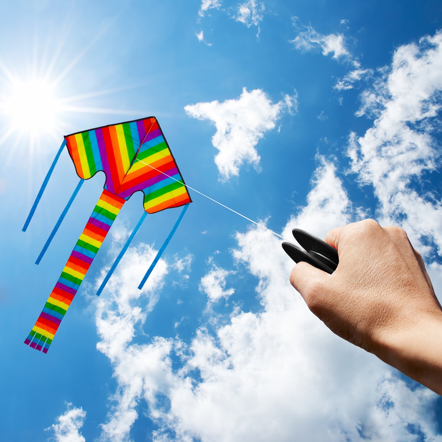 Beautiful Rainbow Kite For Kids And Adults (Large) - Bright Colours That Really POP! Very Easy To Fly - Suitable For Beginners, Boys, Girls, Children and Adults. Outdoor Games Activities and Summer Fun. Comes With Lifetime Warranty and Mone