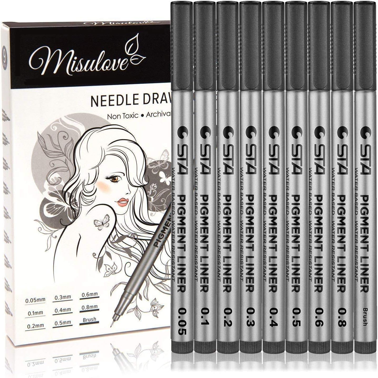 MISULOVE Micro-Pen Fineliner Ink Pens, Precision Multiliner Pens for Artist Illustration, Sketching, Technical Drawing, Manga, Scrapbooking(9 Size/Black) : Office Products