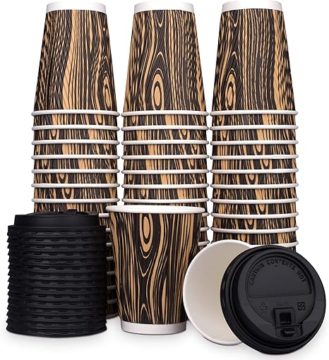 Download Amazon Com Nobleroyalcity Nrc Wood Design Disposable Coffee Cups With Lids Leakproof Togo Coffee Cup Set With Secure Lids Safety Ripple Wall For Hot And Cold Drinks Sturdy Paper Beverage Cups