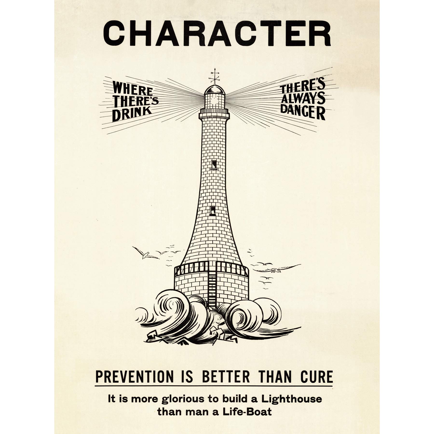 Artery8 Temperance Movement Alcohol Warning Lighthouse Ad Premium Wall Art Canvas Print 18X24 Inch