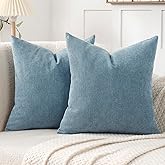 Jepeak 20x20 Inch Decorative Chenille Throw Pillow Covers, Pack of 2 Cozy Concise Pillow Cases Soft Farmhouse Modern Square Cushion Covers for Sofa Couch Bed Living Room Home Decor, Dusty Blue