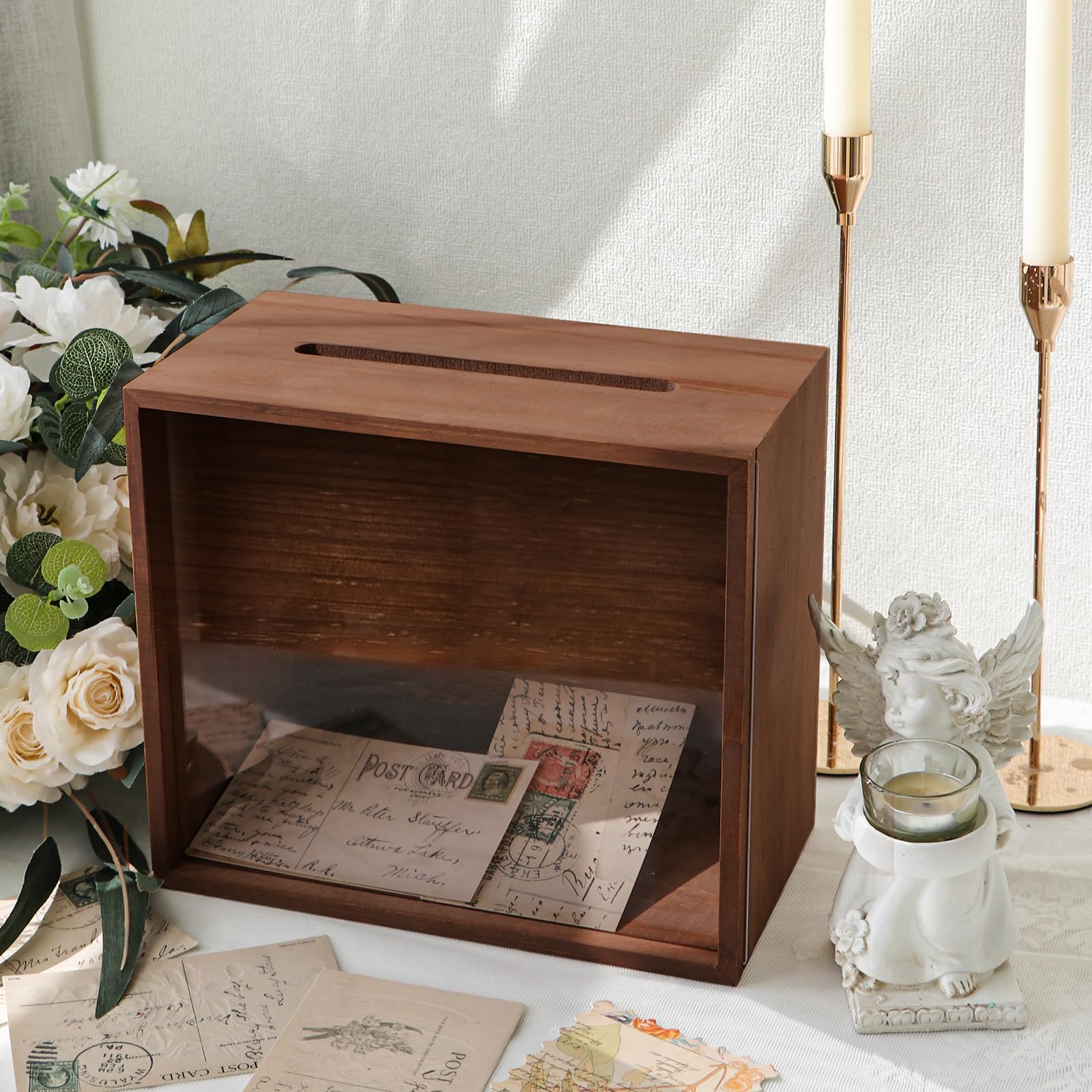 Photo 1 of OurWarm Wooden Wedding Card Box with Slot, Money Gift Card Box for Wedding Reception, Rustic Envelope Card Box Storage for Party, Birthday, Graduation, Baby Shower, Honeymoon Funds, Wedding Gift