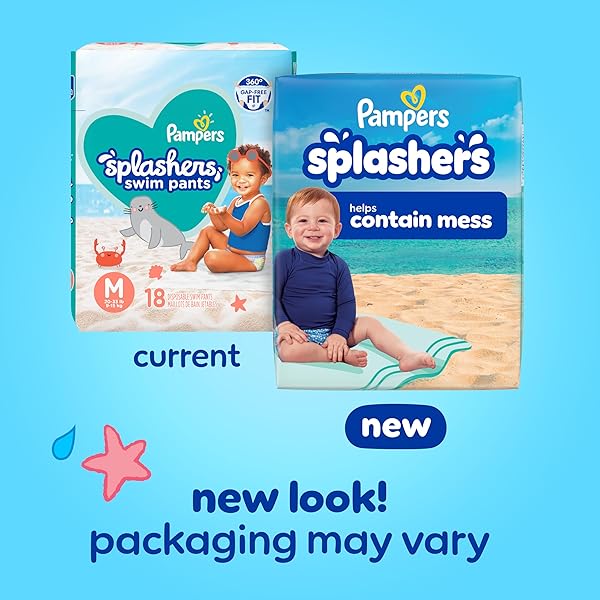PAMPERS SWIM DIAPERS – SPLASHERS – SIZE 2-3, 20 COUNT, GAP-FREE DISPOSABLE BABY SWIMMING PANTS