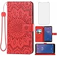 Asuwish Phone Case for Reliance Jio Orbic/Maui RC545L/Maui 4G LTE/Maui Prepaid Wallet with Tempered Glass Screen Protector and Leather Flip Cover Card Holder Stand Cell Accessories Women Men Red