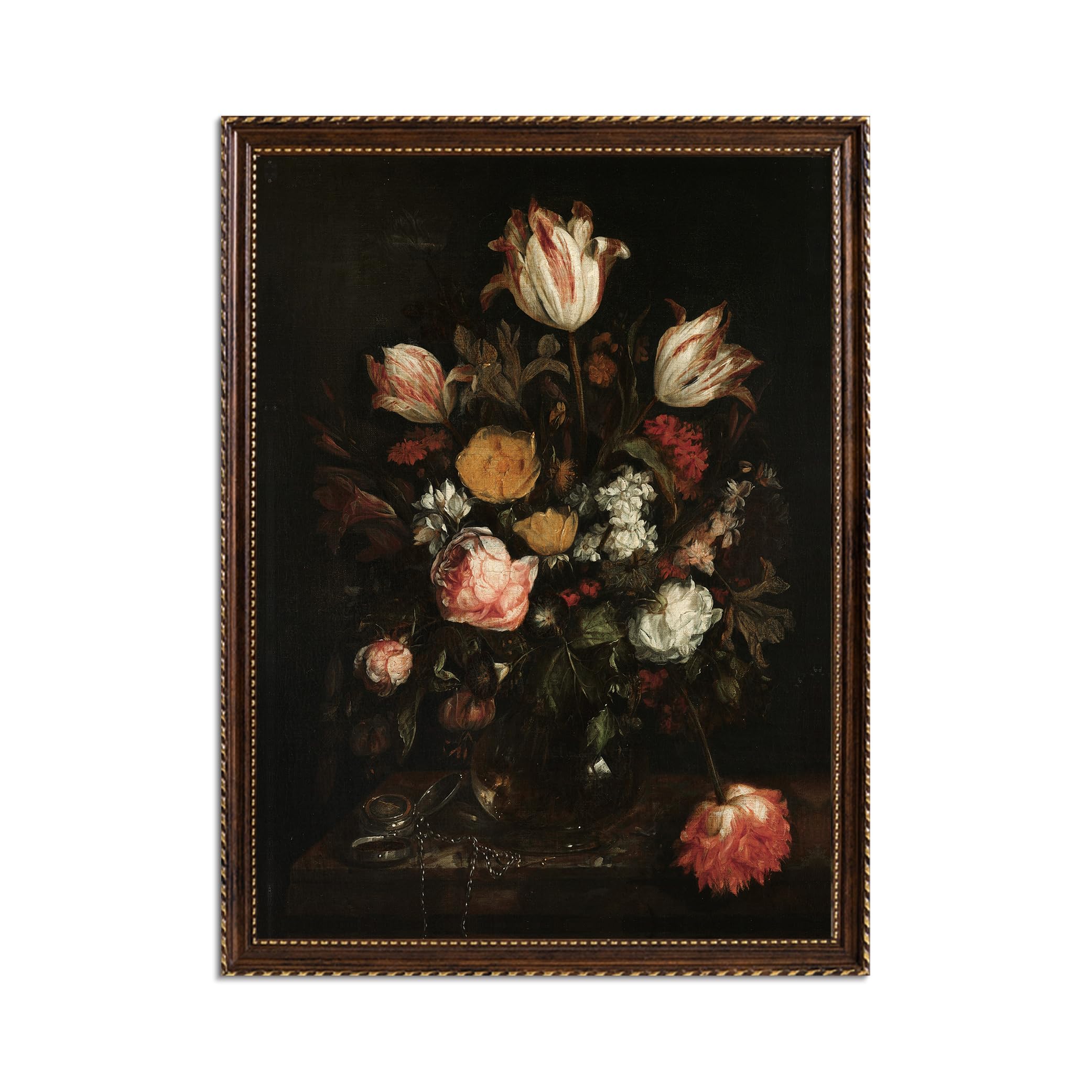 Photo 1 of ***DAMAGED***
ARTZIO Framed Canvas Prints Art Vintage Floral Decor,Classic Flower Painting in European Retro Frame,Desk Shelf Wall Picture with Hook,Sticker & Stand Options(12"x16")