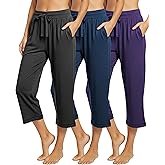 Sexy Basics Women's Ultra Soft French Terry Cotton Capri Bottoms | Drawstring & Pockets Pants | Multi Packs