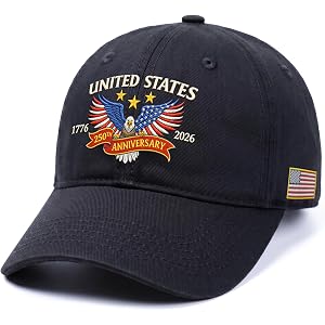 FLAGWIX 250th Anniversary USA Hat - Embroidered American Baseball Cap - 4th of July 250 Hat Gifts for Men Women
