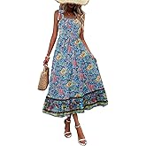 Zeagoo Women Summer Maxi Dress with Pockets 2025 Spaghetti Strap Sundress Casual Flowy Boho Dress Floral Tiered Beach Dress