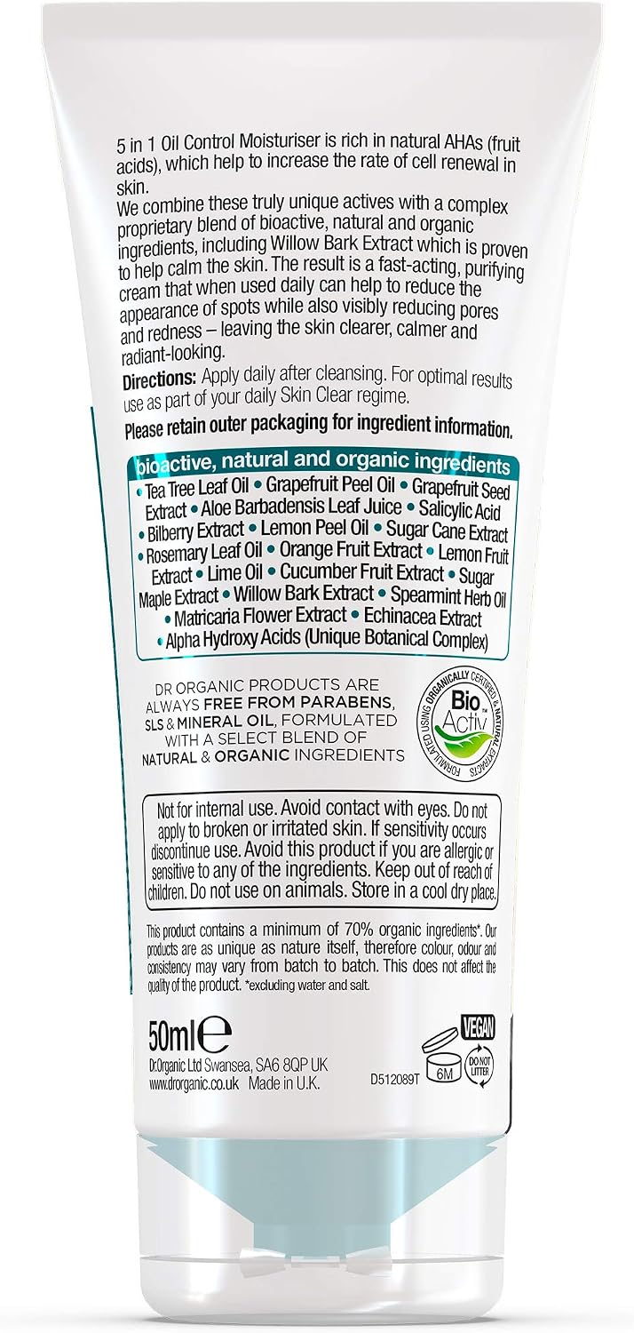 Dr Organic Skin Clear Moisturiser, Oil Control, For Acne & Clear Skin, Salicylic Acid, Oily, Problem Skin, Natural, Vegan - Image 5