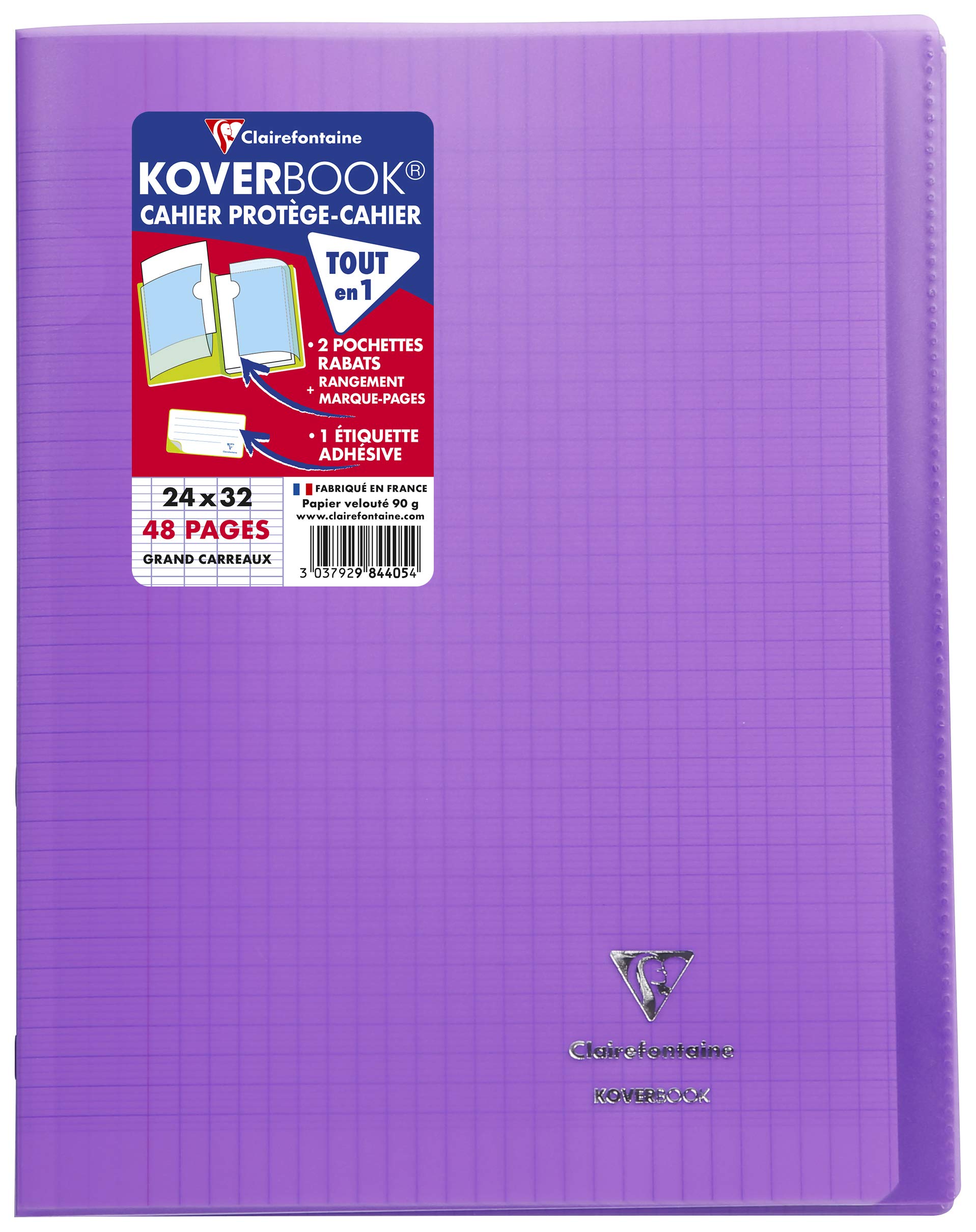 Clairefontaine 984405C - One Purple Koverbook Stapled Notebook - Dimensions: 24x32 cm - 48 Seyes Ruled Pages - 90 g White Vellum Paper - Polypro Cover
