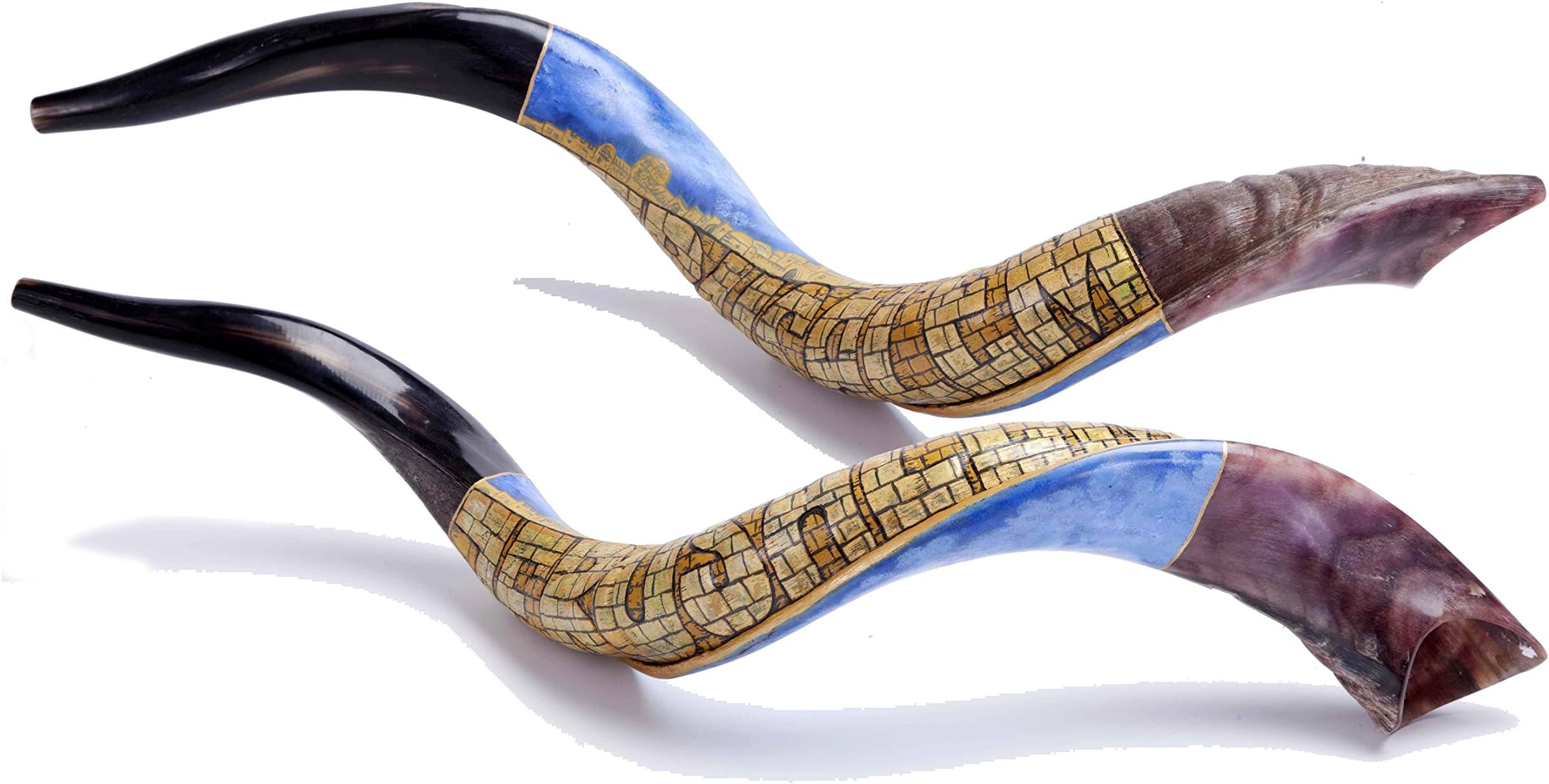 Extra Large 40-42" Painted Kudu Shofar Jerusalem City+ Bag New From Shofarot Israel