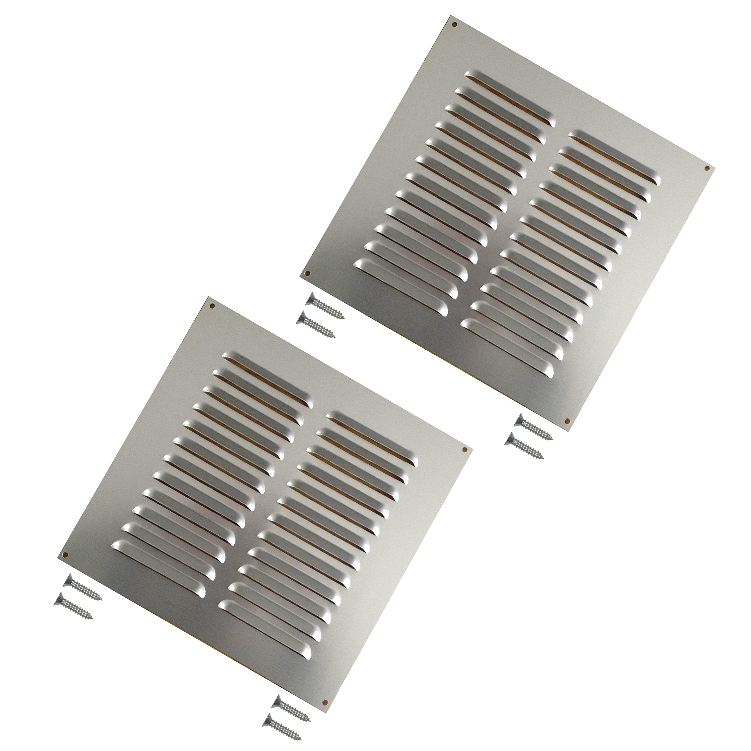 TERF® 9'' X 9'' Aluminium Louvre Air Vents 9'' X 9'' (225mm X 225mm) Grill Wall/Door Cover Ventilation Plate including Fixing Screw - Pack of 2
