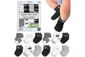 Mother's Choice Organic Cotton Baby Socks 0–6 Months, 12 Pairs Newborn & Infant Socks Soft Hypoallergenic Breathable Gentle O