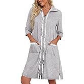 Ekouaer Women Zipper Robe Lightweight House Coat Zipper Front Short Bathrobes Soft Nightgown with Pockets S-3XL