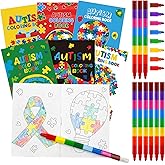 24 Pcs Autism Awareness Coloring Book with Crayons Party Favors,Puzzle Pieces Activity Autism Party Goodie Bags Fillers Special Autism Education gifts for Women Adult Teens Gifts Party Supplies