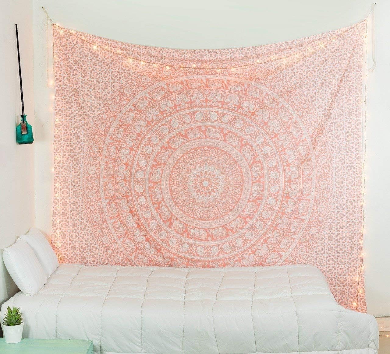 Tapestries - Popular Handicrafts Tapestry Wall Hanging Ombre Hippie Mandala Bohemian Hippy Intricate Indian Tapestries Bedspread 54 x 60 Inches (140cm x 152cm) Rose Gold