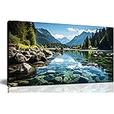 GUGIKA Landscape Wall Art for Living Room, Mountain and Lake Wall-Decor for Bedroom, Natural Scenery Canvas Prints Pictures for Hallway Office, Size 40 x 20 Inches