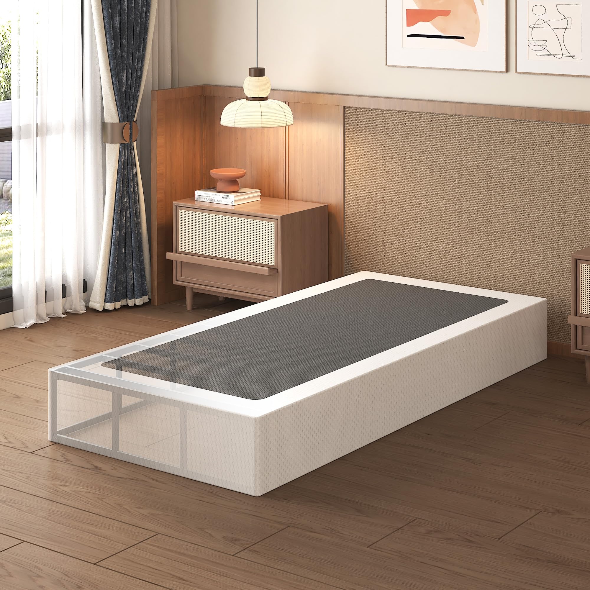 Lutown-Teen 10 Inch Twin Box Spring High Profile, Heavy Duty Metal Box Spring Twin Bed Base with Fabric Cover, Mattress Foundation, Noise Free, Easy Assembly
