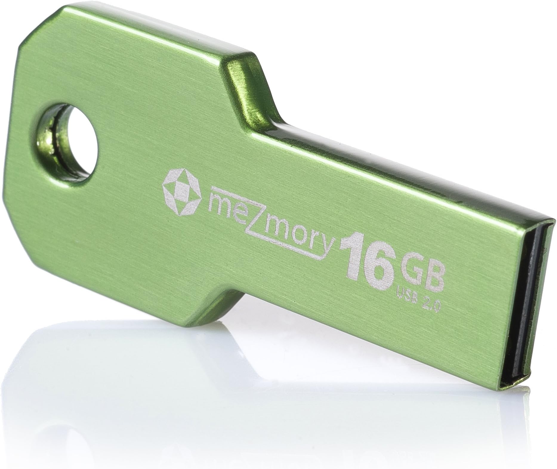 16GB USB 2.0 Flash Drive in Key Shape Mini ** waterproof & fast  ** Extreme Tough Made of Metal ( Stainless Steel ) ** Ideal for Key-Chain  ** in Green by meZmory ®
