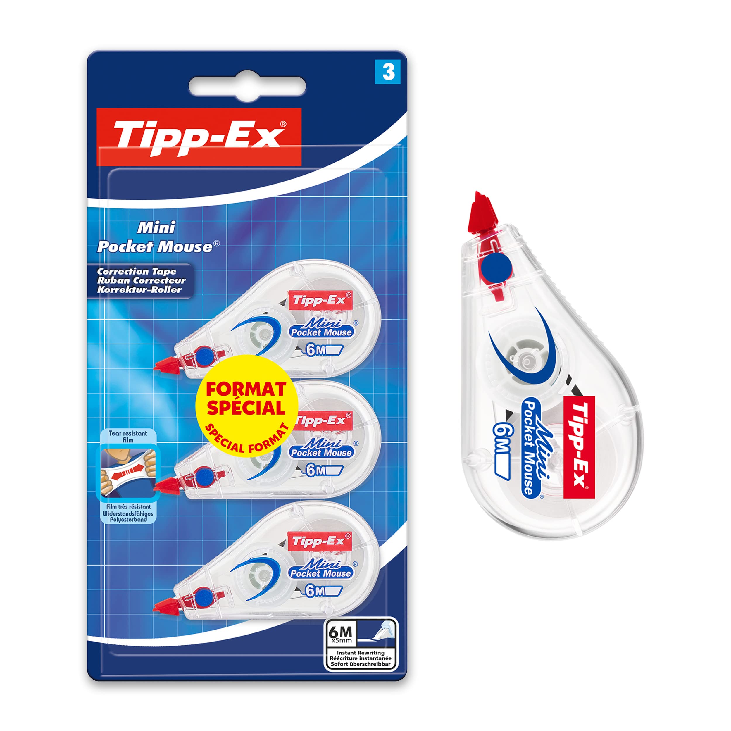 Tipp-Ex Mini Pocket Mouse Correction Tape – Blister Pack 2+1 white