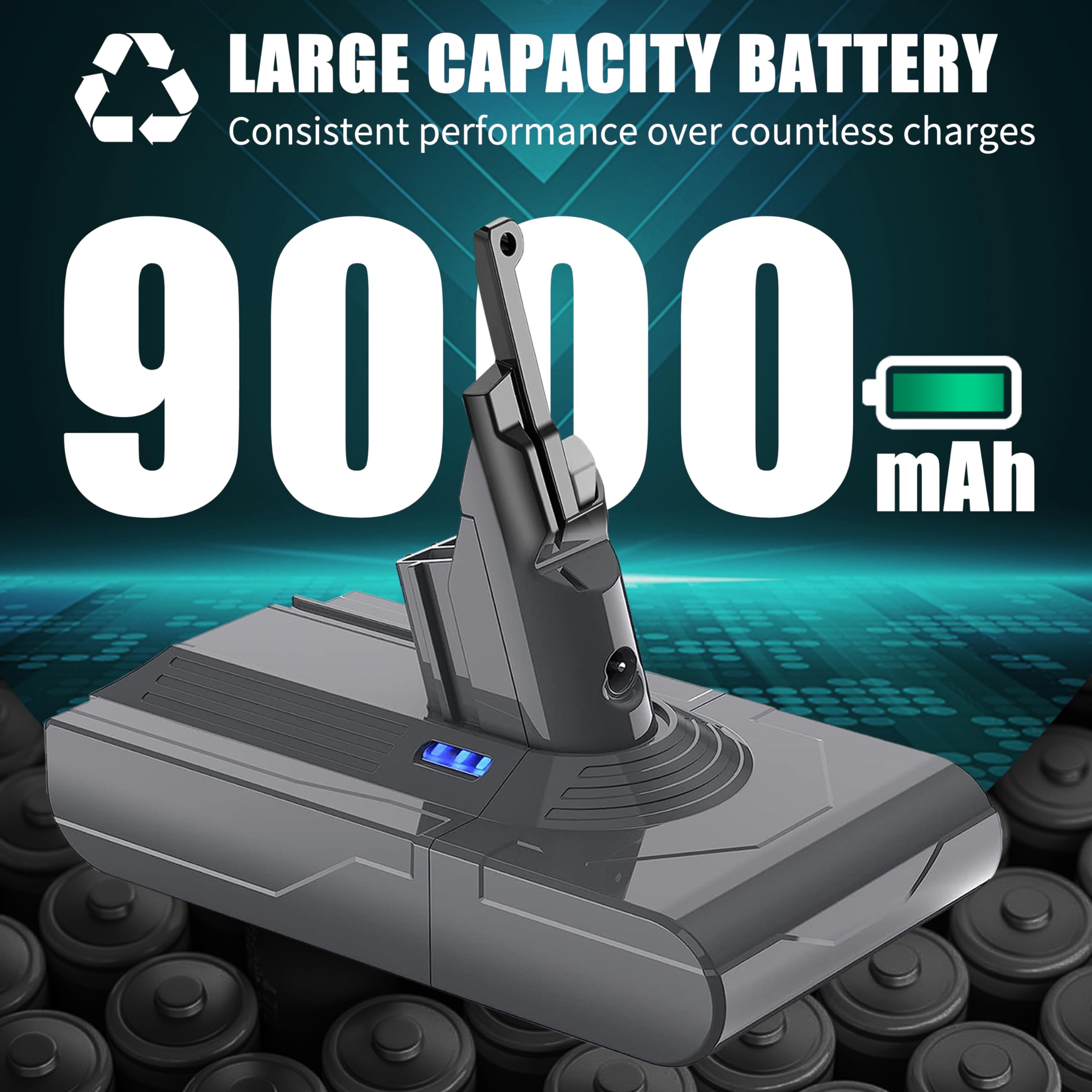 EGR Upgraded 9000mAh V8 Battery Replacement Compatible with Dyson V8 Animal Battery Replacement V8 Absolute/Motorhead/Fluffy SV10 Carbon Fiber Vacuum Cleaner 2 Filters and 3 Screws Included