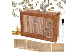 XIHEER Money Saving Box with Counter, Piggy Bank for Adults 10000 with 8 Money Targets, Cash Vault Wooden Savings Challenge Box, Coin Saver Box Best Money Gift