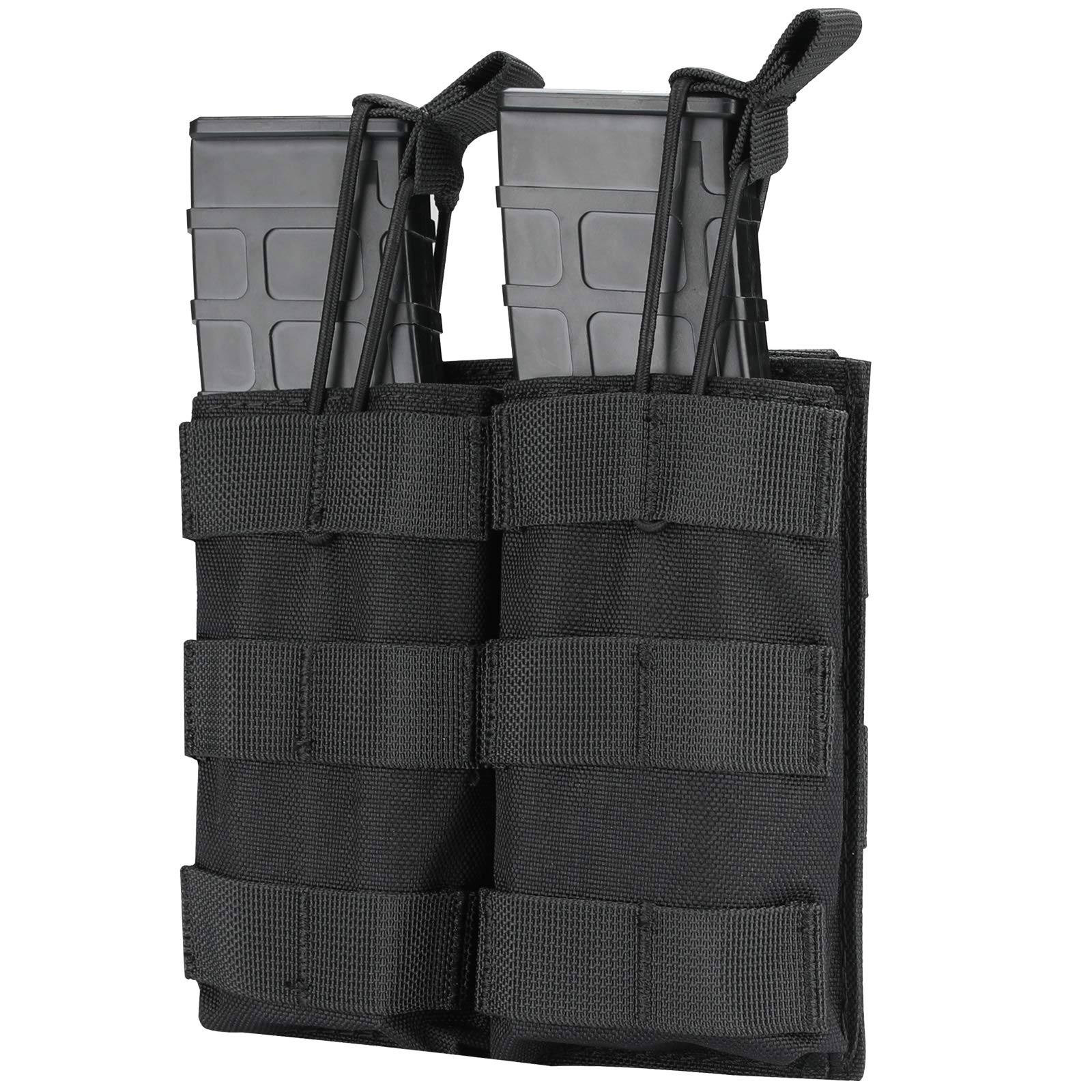 ProCase Double Magazine Pouch, Open-Top Tactical MOLLE Magazine Holder, Outdoor Hunting Nylon Mag Pouch, Gun Pistol Mag Holder with Bungee Straps for M4 M14 G36 HK416 Magazines –Black