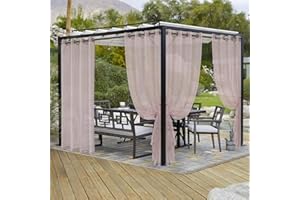 LORDTEX Burlap Linen Look Outdoor Curtains for Patio - 2 Panels Waterproof Sheer Curtains for Pergola, Porch, Cabana and Gazebo Grommet Indoor/Outdoor Voile Sheer Drapes (52 x 120 inch, Blush)