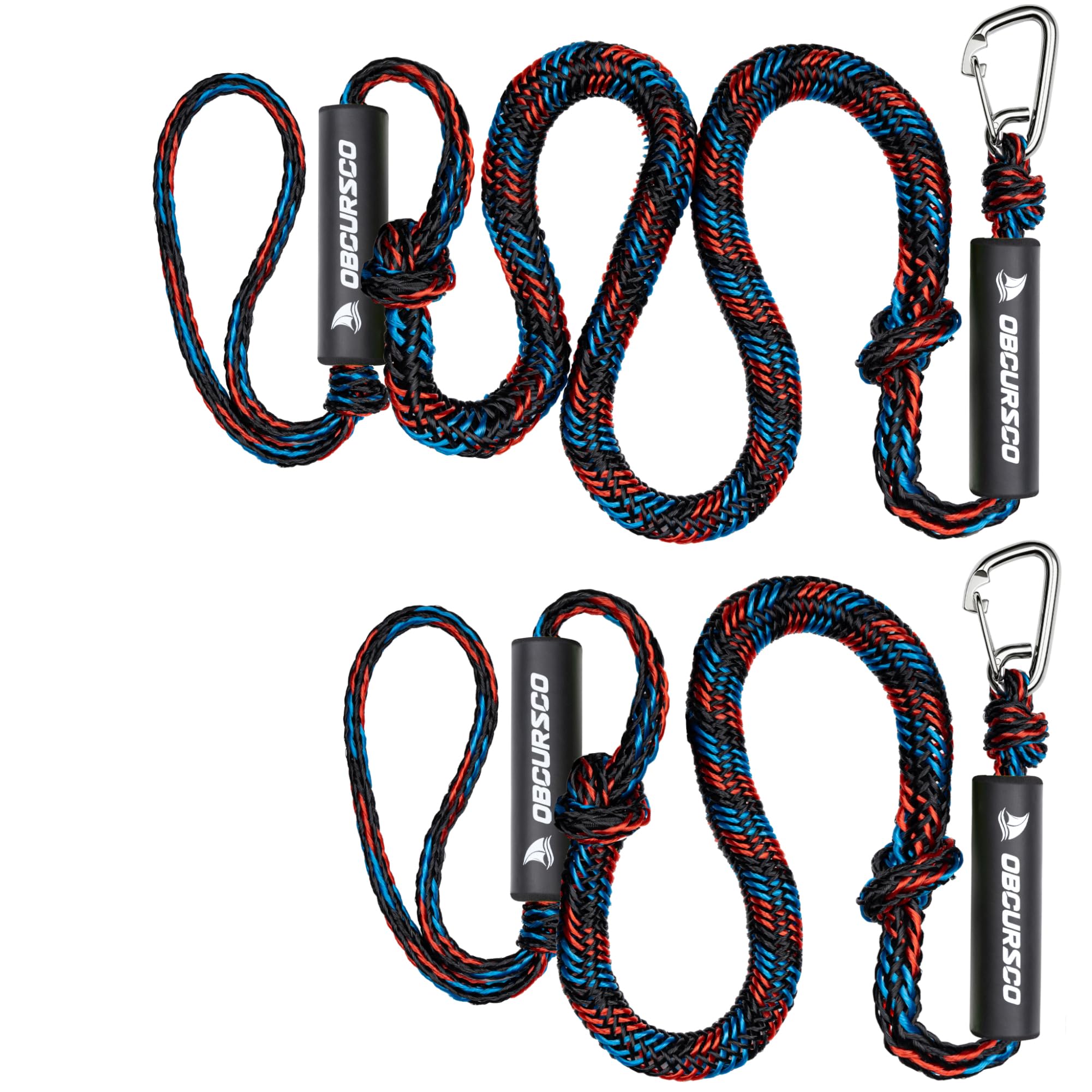 Obcursco Bungee Dock Lines for Boat, Docking Rope with 316 Stainless Steel Clips, Accessories for Jet Ski, PWC, SeaDoo, Pontoon, Center Console, Sets of Two(4ft & 6ft) Black/Red/Blue