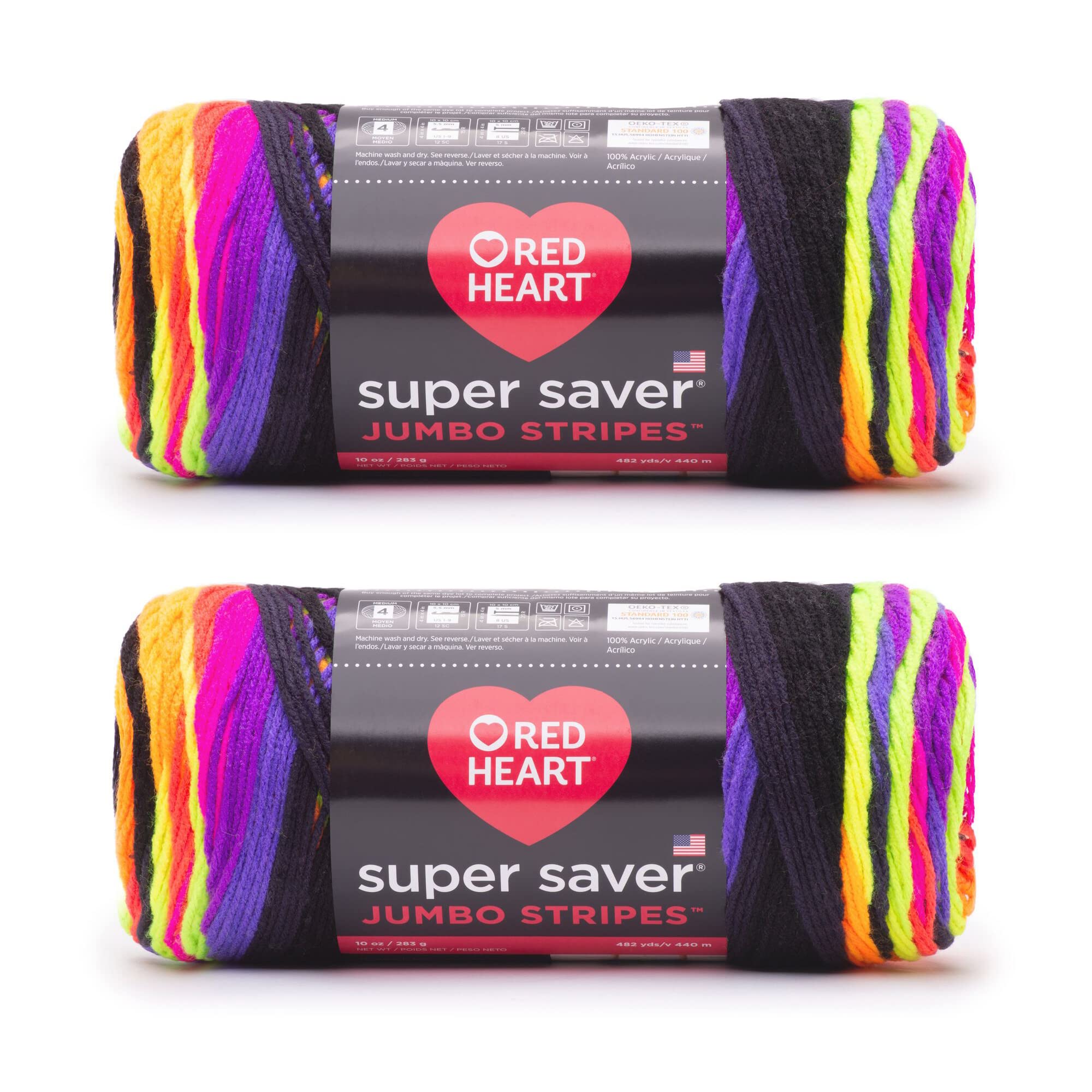 Red Heart Yarn, Acrylic, Bright Stripe, 2 Pack