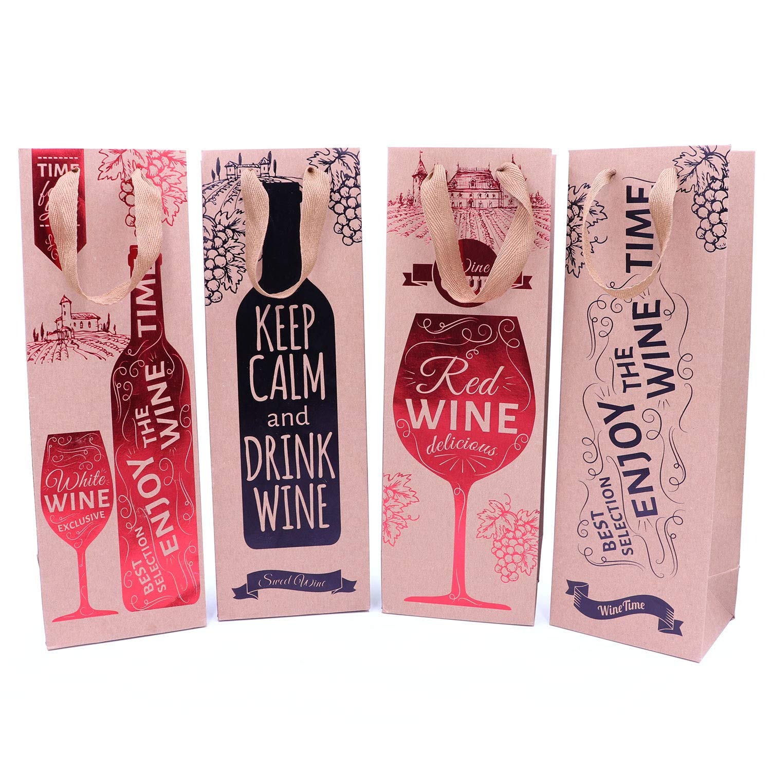 8 Pack Premium Kraft Wine Gift Bags with Gift Tag and Handles – Wine Bottle Carrier for Weddings, Anniversary, Birthdays, Special occasions, H: 39 cm x W: 12 cm x D: 9 cm