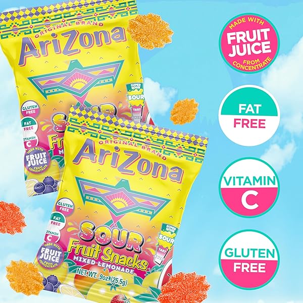 ARIZONA LEMONADE FRUIT SNACKS, SOUR LEMONADE – 0.9 OZ, 10 COUNT BOX