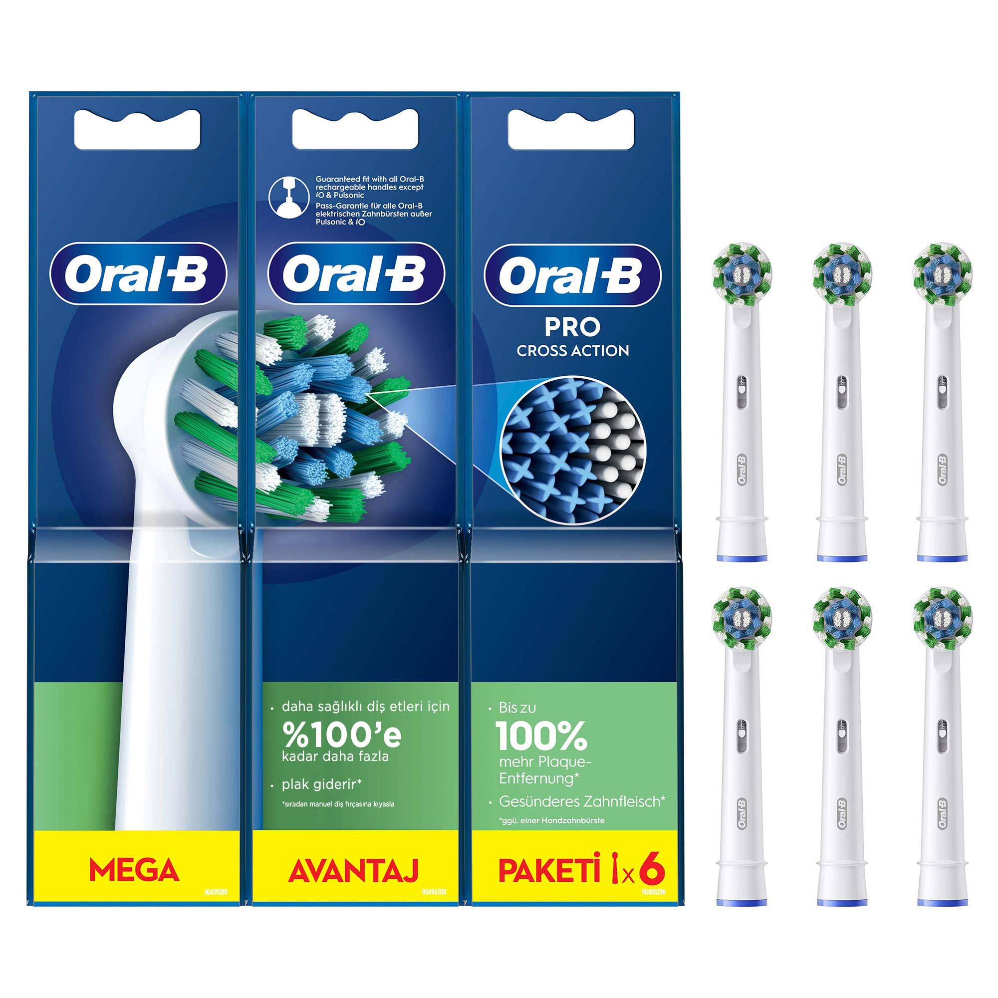 Oral-B Pro Cross Action Electric Toothbrush Head, X-Shape and Angled Bristles for Deeper Plaque Removal, Pack of 6 Toothbrush Heads, White