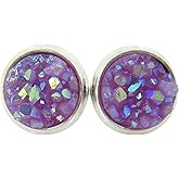 Summerfield Collection Silver-tone Pastel AB Faux Druzy Stone Stud Earrings 8mm