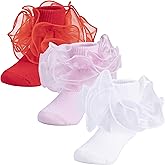 Dicry Baby Girls Double Lace Turn Cuff Socks with Big Ruffle for Infant Toddlers and Kids