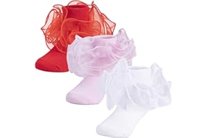 Dicry Baby Girls Double Lace Turn Cuff Socks with Big Ruffle for Infant Toddlers and Kids