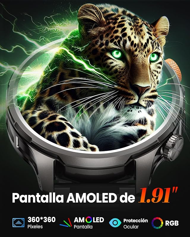 Reloj Inteligente Hombre con 1000mAh Batería y Linterna, Negro — foto 8 de 8