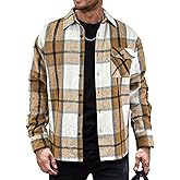 JEMLDL Mens Flannel Shirts Jackets Casual Shackets Button Down Long Sleeve Plaid Shirt Lightweight Jackets with Pockets