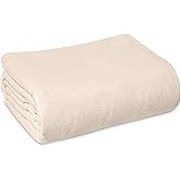 Linteum Textile Cotton Blended Hospital Patient Bath Blanket, Bed Bath Sheet, Twin Blanket Lightweight Thermal Utility Blankets 70x90 in, 1.4 lb. Unbleached
