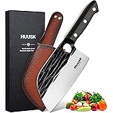 Huusk Serbian Chef Knife Hand Forged Meat Cleaver with Sheath High Carbon Steel Full Tang Knife Heavy Duty Butcher Knife for Kitchen or Camping Outdoor Christmas Gift for Men and Women