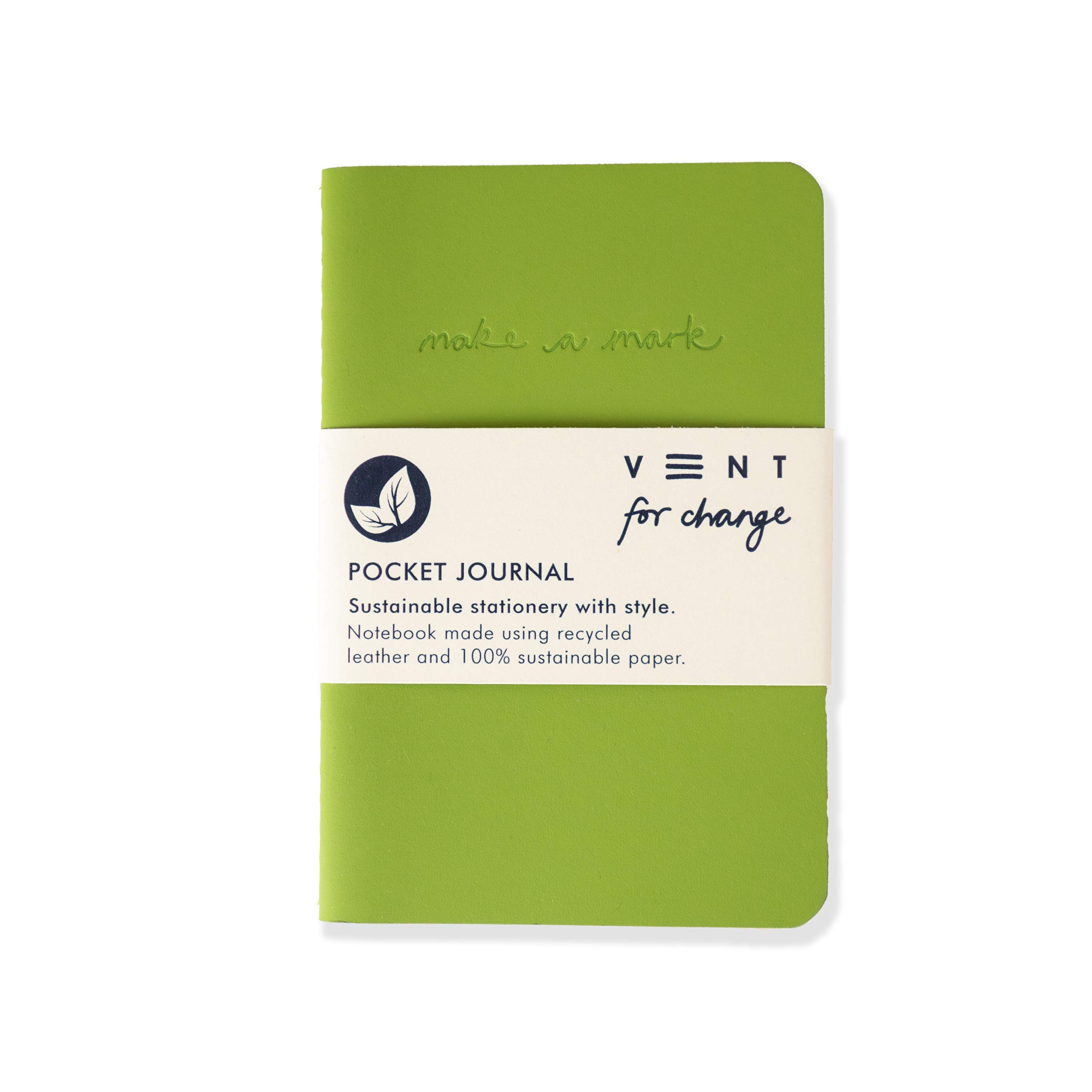 VENT for Change - Recycled Leather Pocket Notebook - Mini Pocket Notebook (100 x 150mm) - Recycled Leather from The Make a Mark Range - Pocket - Green