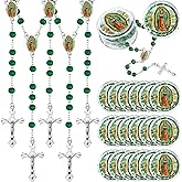 Jadive 100 Pcs Our Lady of Guadalupe Scented Rosary Beads Necklace with Gift Box Wooden Bead Rosary Necklace with Crucifix for Women Men First Communion Baptism Party Favors