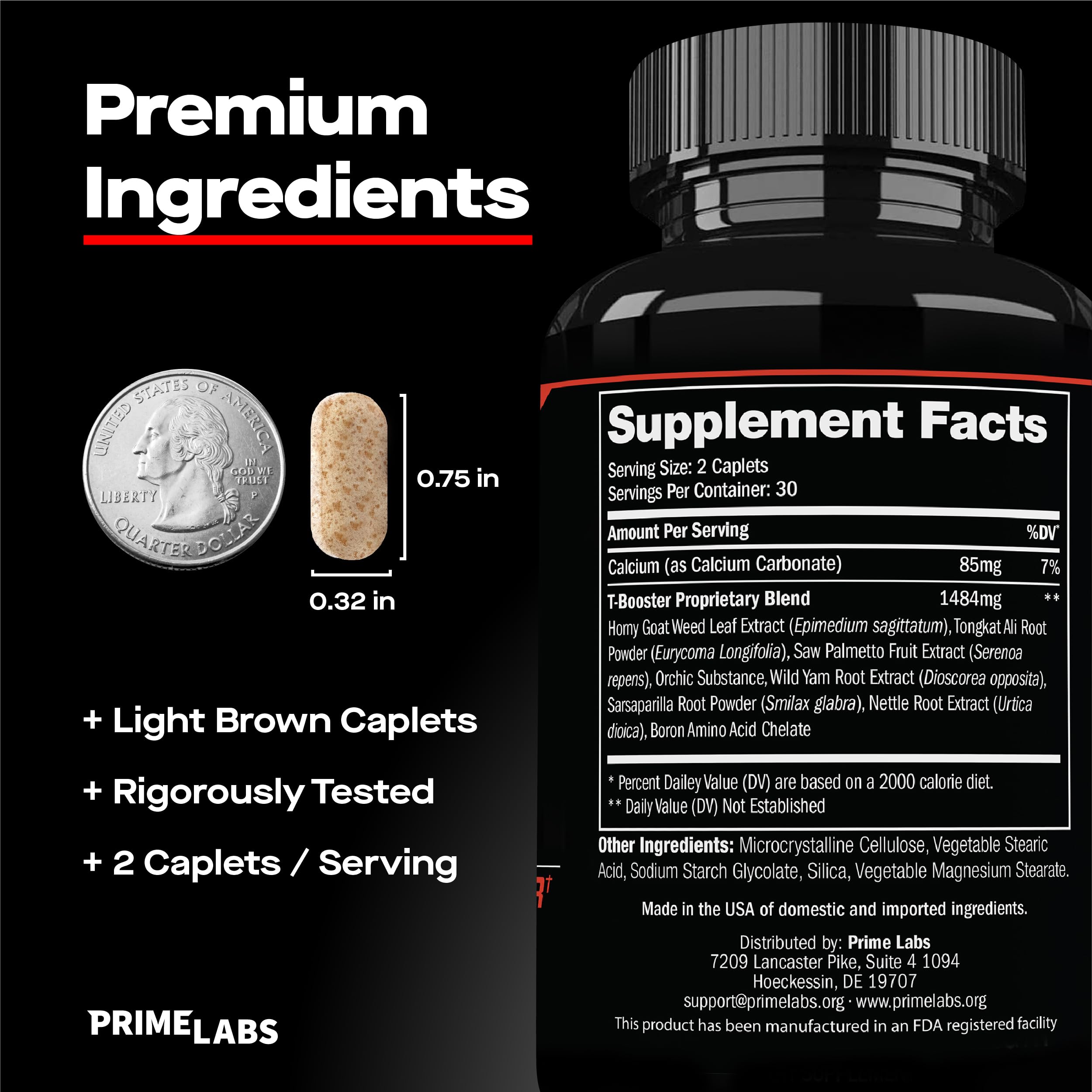 Prime Labs - Men's Testosterone Booster - Stamina, Endurance, & Strength Booster - 60 Caplets