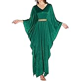 Bsubseach Kaftan Dresses for Women Solid Color V Neck Batwing Sleeve Caftan Dress Satin Plus Size Maxi Beach Cover Up