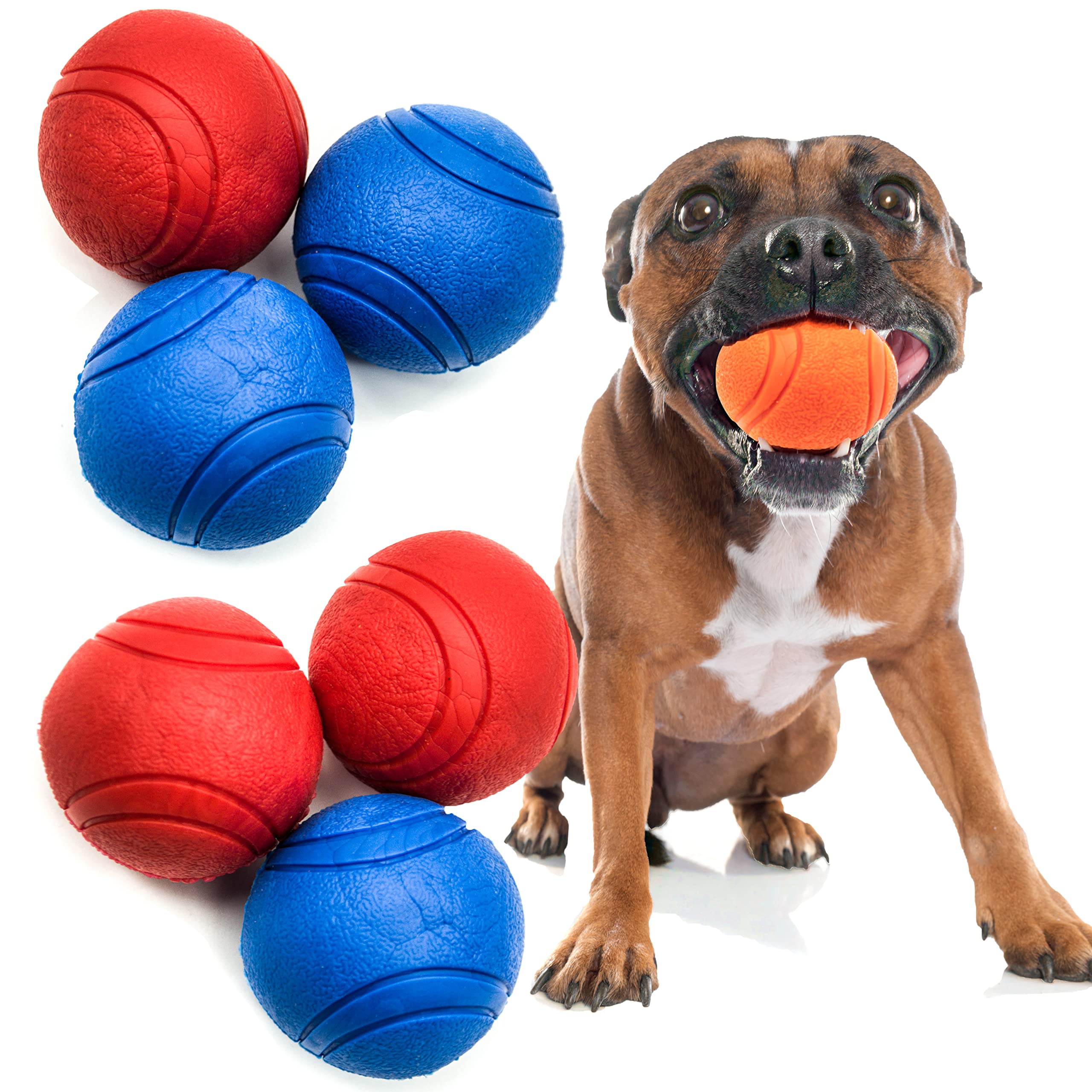 6x 6cm Dogs High Bouncing Rubber Ball – Solid Core – Interactive Training, Virtually Tough Indestructible Dog Toys for Boredom, Bouncy, Strong Balls, Fetch Play, Teething (2.5 inches, Blue & Red)