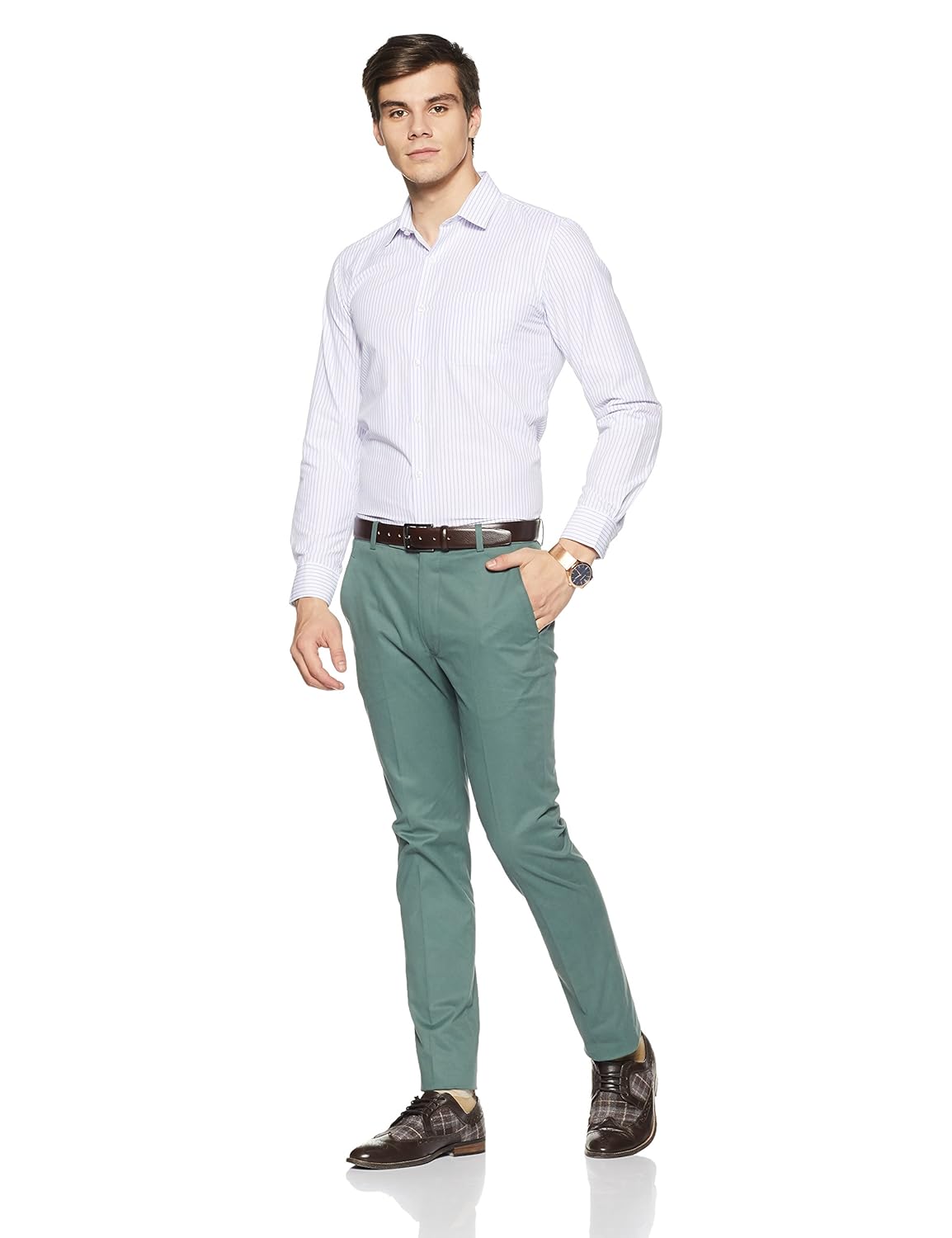 peter england men's striped slim fit formal shirt